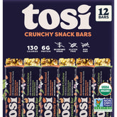 Tosi almond and cashew bars on plate, crunchy, nutrient-dense snack.