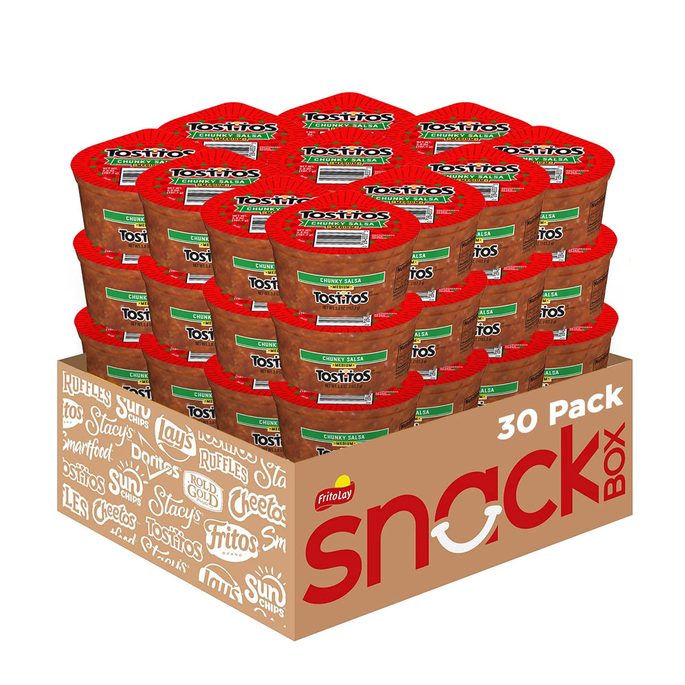 Tostitos Medium Chunky Salsa To Go pack of 30 cups, ideal for quick snacking.