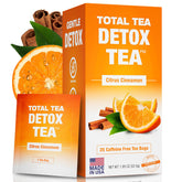 Total Tea Simming Detox Tea packaging promotes a caffeine-free daily ritual.