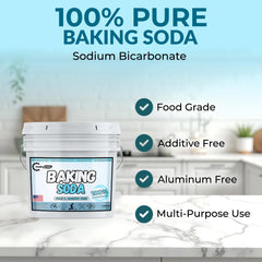 TradeGrade Pure Baking Soda Powder open container with scoop ready for cooking and cleaning tasks
