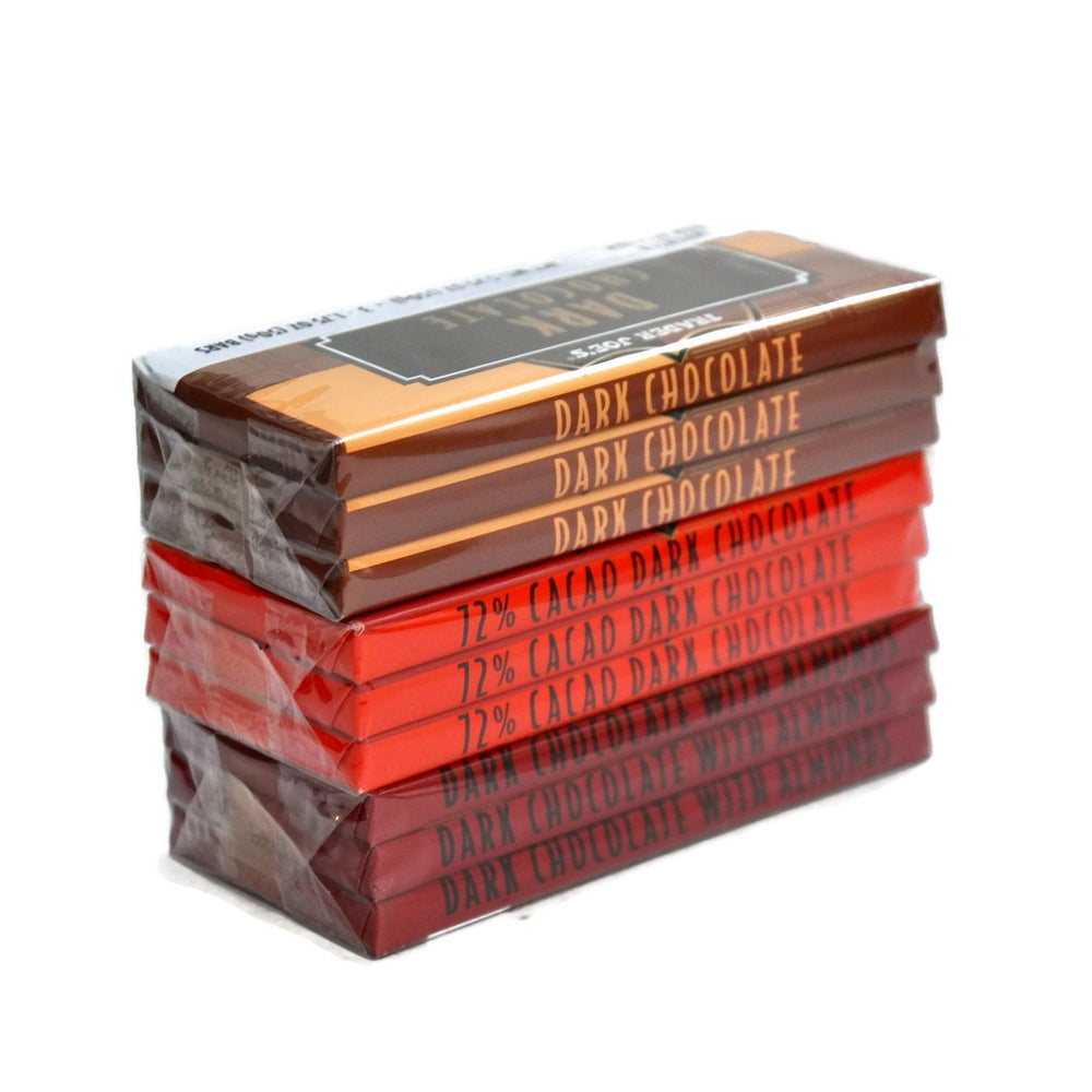 Trader Joe's Belgian Dark Chocolate Bars close-up shows rich texture for indulgent snacking