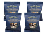Trader Joe's packaging view of coffee lovers espresso beans, convenient 4-pack for on-the-go