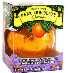 Trader Joe's dark chocolate orange with 20 segments, ideal for sharing, no artificial colors