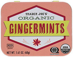 Trader Joe's Gingermints six-pack box highlighting portable freshness for travel.