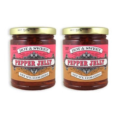 Trader Joe's hot and sweet pepper jelly bottle, perfect for crackers and cheese boards.