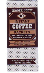 Trader Joe's instant coffee packets in a box, convenient on-the-go caffeine.