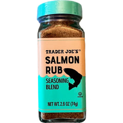 Trader Joe's Salmon Rub bottle front for enhanced seafood flavor