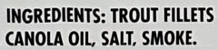 Trader Joe's smoked trout fillets in oil, side view, skinless texture for salads.