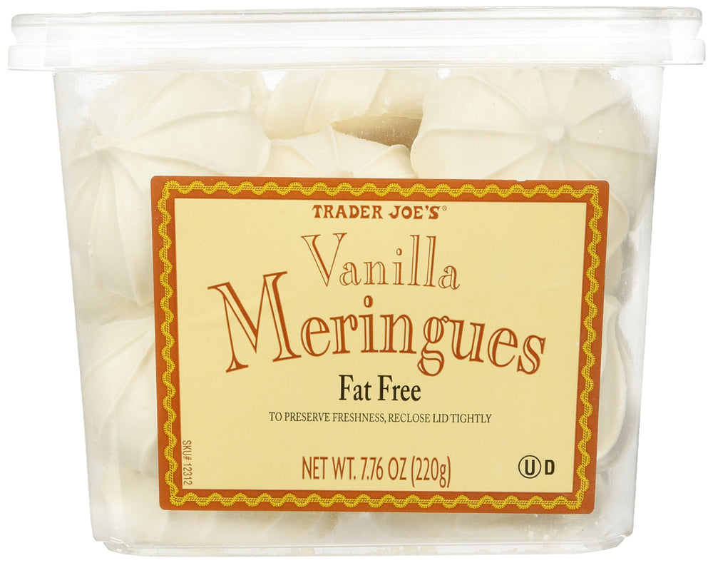 Trader Joe's Vanilla Meringues pack shot showing airy texture and light sweetness