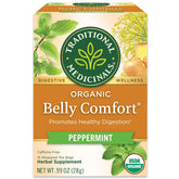 Traditional Medicinals Belly Comfort Peppermint tea packaging with 16 bags for daily use