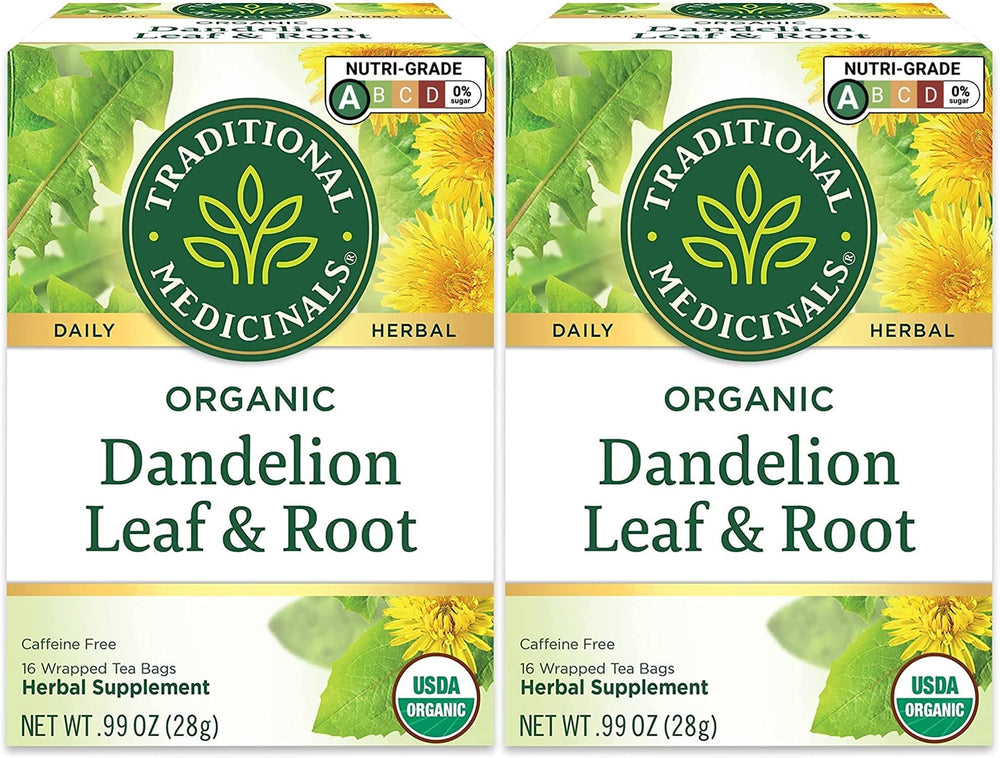 Traditional Medicinals dandelion tea bags in a pack for gentle daily digestion.