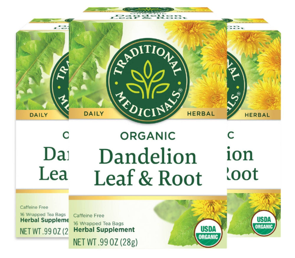 Traditional Medicinals Dandelion tea box front highlighting organic ingredients for everyday digestion