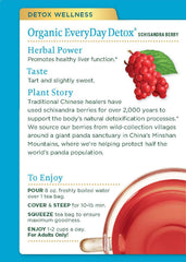 Traditional Medicinals Everyday Detox ingredients on the label, highlighting organic schisandra berry.