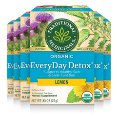 Traditional Medicinals Everyday Detox Lemon box showcases organic ingredients for a bright daily ritual.