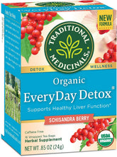 Traditional Medicinals Everyday Detox tea box with schisandra berry blend for daily herbal support.