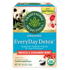 Traditional Medicinals Everyday Detox tea bags offer a caffeine-free detox option.