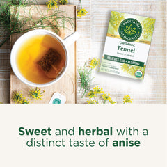 Traditional Medicinals fennel tea steeping in a cup with a sweet anise aroma.