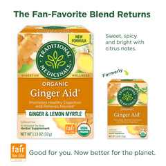 Traditional Medicinals Ginger Aid tea cup during steeping with warm aroma.