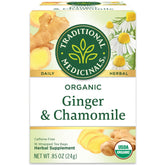 Traditional Medicinals ginger chamomile tea bags promote gentle digestion after meals.