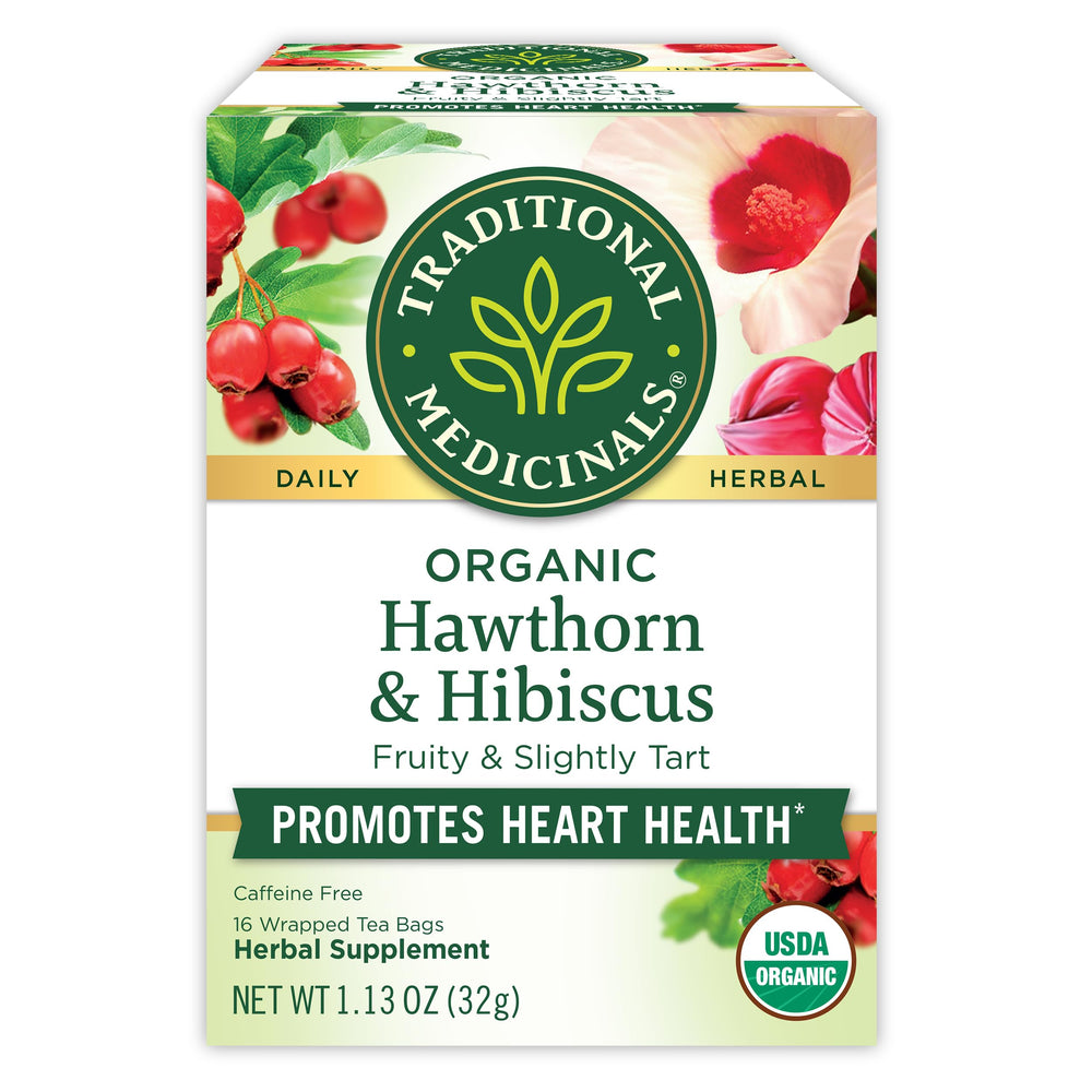 Traditional Medicinals hawthorn hibiscus tea bags for a calming ritual.