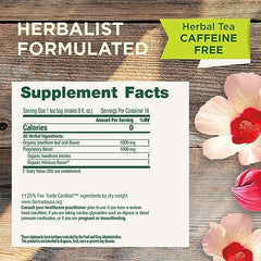 Traditional Medicinals hawthorn hibiscus tea cup with aroma.