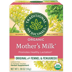 Traditional Medicinals Mother's Milk tea box front, highlighting the organic blend for nursing mothers.