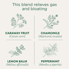 Traditional Medicinals Organic Gas Relief Tea brewed cup shows aromatic steam and soothing notes