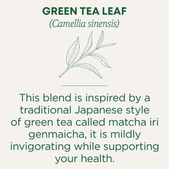 Traditional Medicinals organic green tea matcha genmaicha leaves showing fresh blend