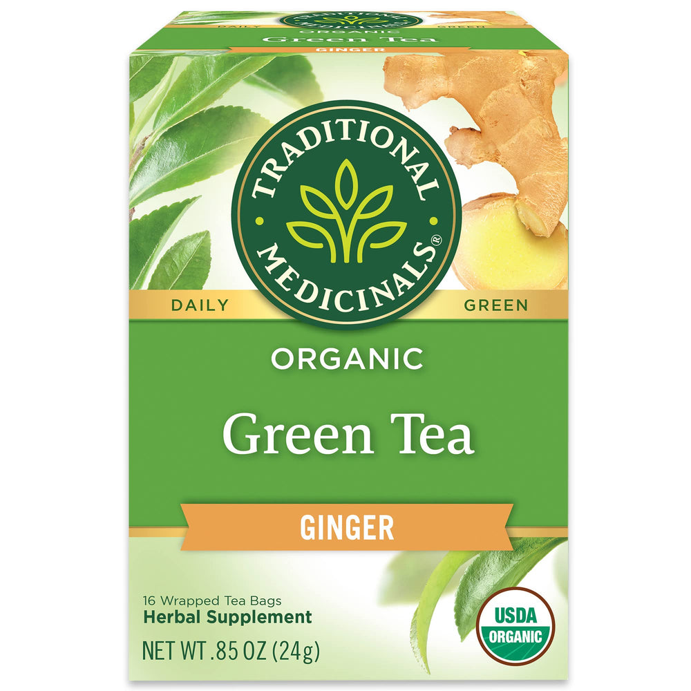Traditional Medicinals organic green tea ginger tea bags for gentle digestion