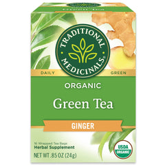 Traditional Medicinals organic green tea ginger tea bags for gentle digestion
