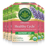 Traditional Medicinals Organic Healthy Cycle tea bag ready to steep for a soothing caffeine-free routine.