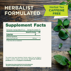 Traditional Medicinals organic lemon balm tea bags highlight a soothing aroma and gentle digestion