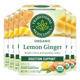 Traditional Medicinals Organic Lemon Ginger Tea box front showing organic quality for everyday sipping.