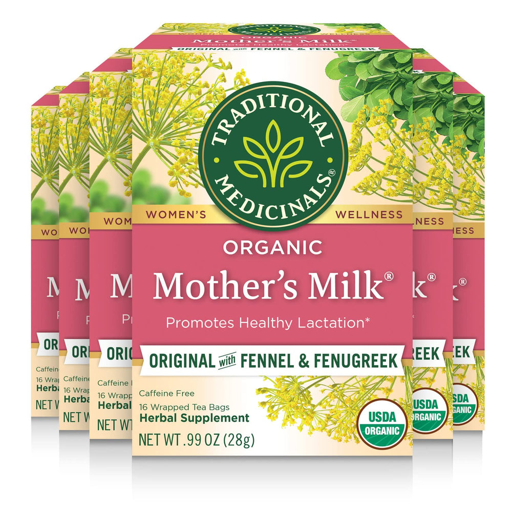 Traditional Medicinals Organic Mother's Milk Tea box shows organic, lactation-friendly blend