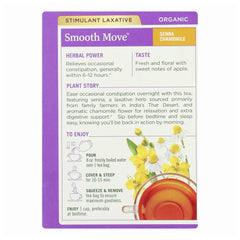 Traditional Medicinals Organic Smooth Move Chamomile Tea box back, highlighting organic ingredients for a gentle cup.