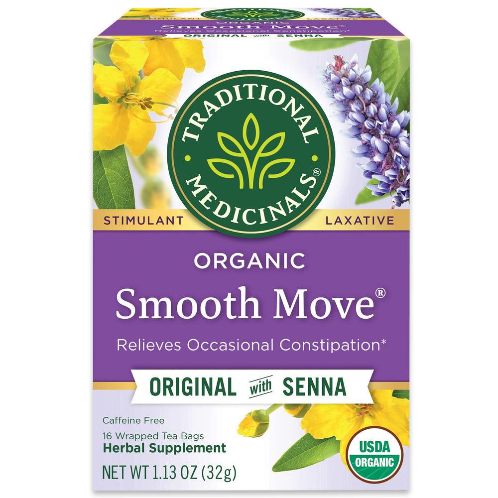 Traditional Medicinals Smooth Move tea box with organic herbs for gentle, occasional relief.