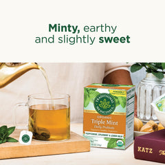 Traditional Medicinals Peppermint Delight Tea label closeup highlighting organic certification