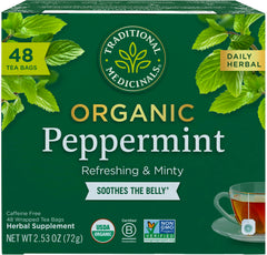 Traditional Medicinals peppermint tea box 48 bags for post-meal refreshment.
