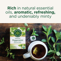 Traditional Medicinals peppermint tea organic label signals certified quality.