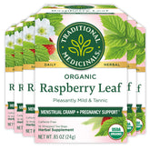 Traditional Medicinals Raspberry Leaf Tea pack front, caffeine-free herbal option for daily ritual