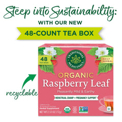 Traditional Medicinals raspberry leaf tea steeping cup displaying warm, inviting aroma.
