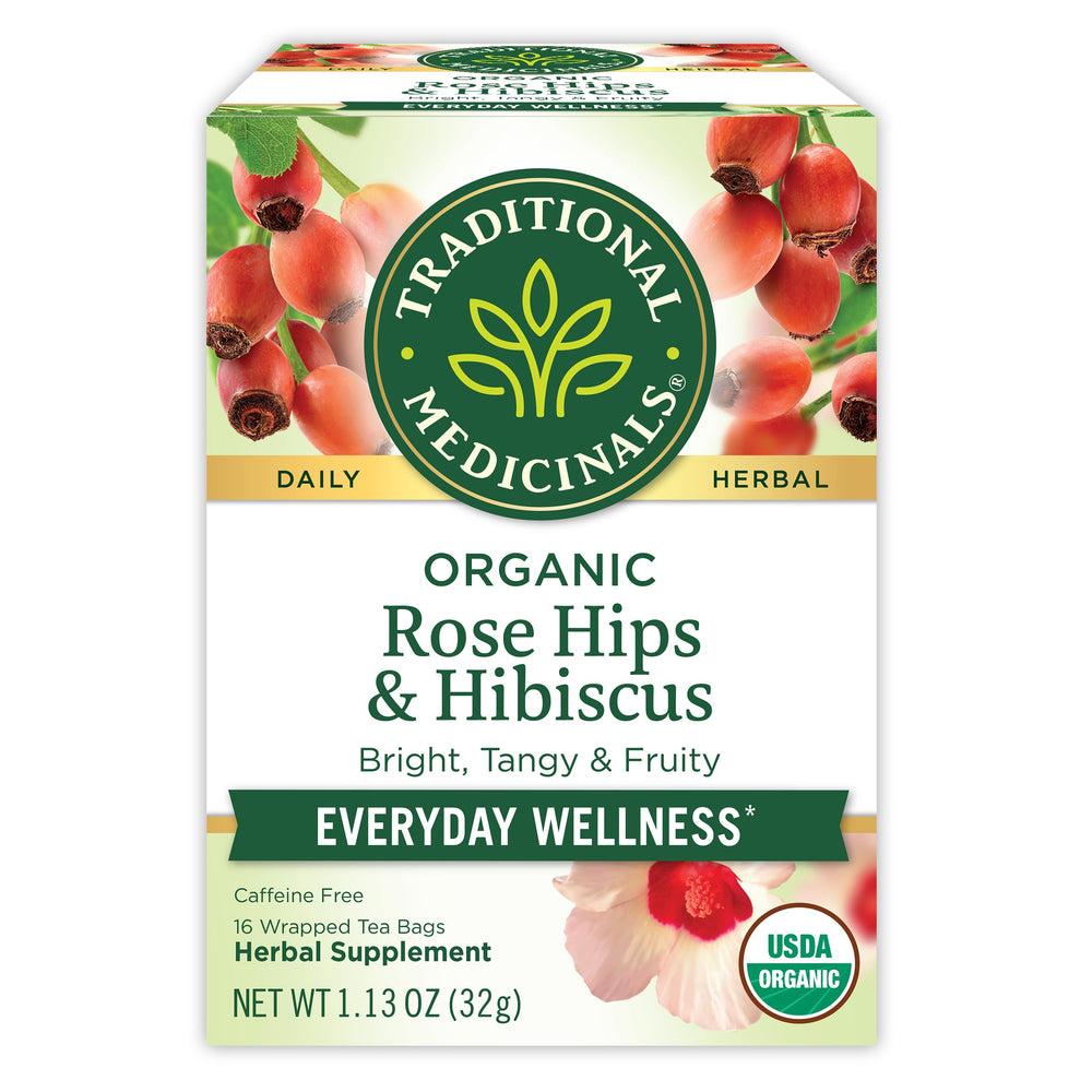 Traditional Medicinals tea bags with rose hips hibiscus deliver fruity aroma for daily refreshment