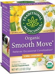 Traditional Medicinals Smooth Move Chamomile tea bags ready to brew for gentle digestion support.