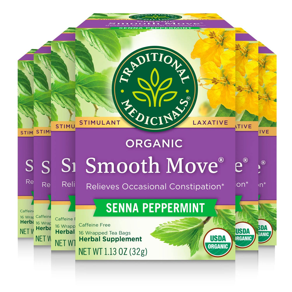 Traditional Medicinals Smooth Move Peppermint tea box front, supports occasional relief