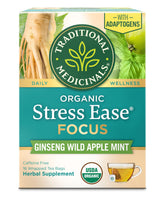 Traditional Medicinals Stress Ease Focus tea bag steeping for calm focus.