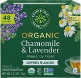 Traditional Medicinals tea box with organic chamomile and lavender for calm