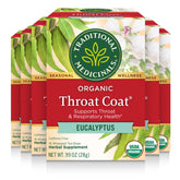 Traditional Medicinals Throat Coat eucalyptus tea bags support throat comfort and respiratory well-being.
