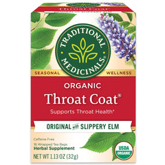 Traditional Medicinals Throat Coat Original tea bag in cup, soothing sensation for sore throats