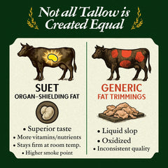 Traditional Nutrients grass-fed tallow on a clean pantry shelf with long shelf life