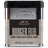 Traeger Rub Burger pack shot shows premium seasoning for burgers